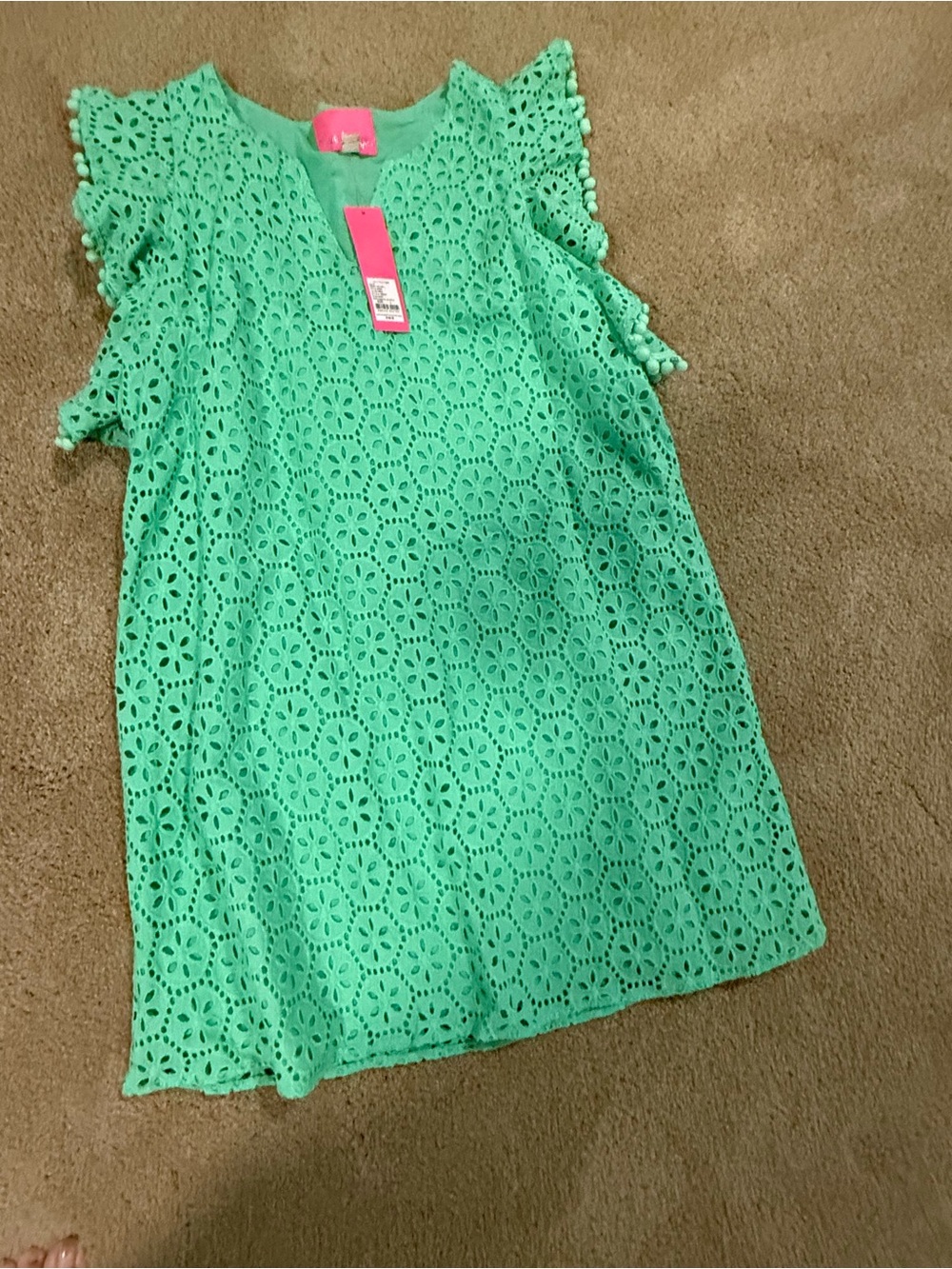 Lilly Pulitzer Mint Green Eyelet Pom-Trim Shift Dress